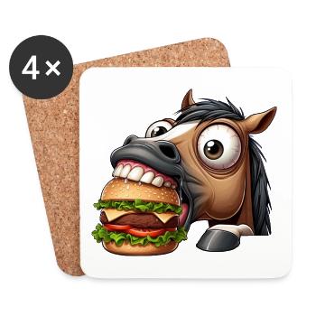 Cheval avec hamburger fast-food drôle - Dessous de verre (lot de 4) - blanc - Devant