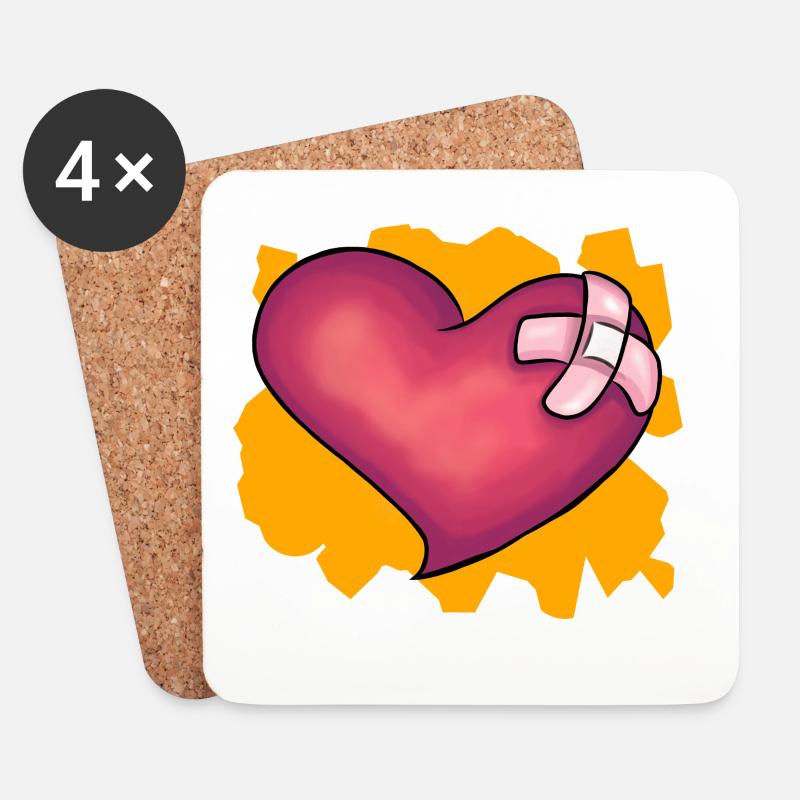 Patched Heart - Untersetzer (4er-Set) - Weiß