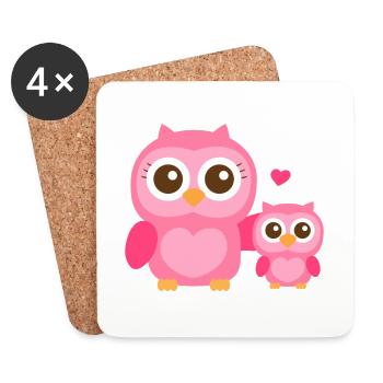 Mignon hibou maman et enfant - Dessous de verre (lot de 4) - blanc - Devant