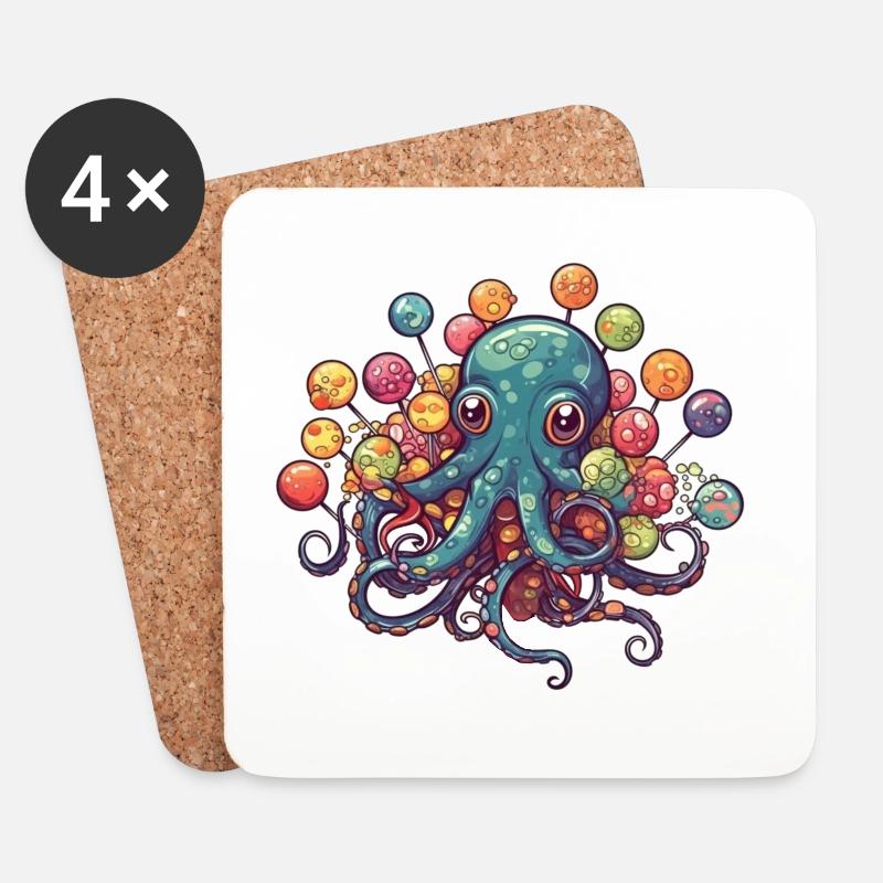 Lustiger Comic Oktopus mit Lollipops - Untersetzer (4er-Set) - Weiß