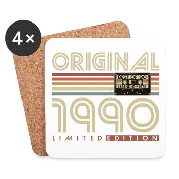 Original 1990 ' s Vintage Vintage Anniversaire Rétro - Dessous de verre (lot de 4) - blanc - Devant