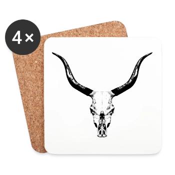 Crâne de bovin / crâne osseux d’un taureau - Dessous de verre (lot de 4) - blanc - Devant