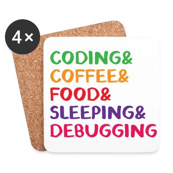 Coding Coffee Food Sleeping Debbuging Programmer C - Untersetzer (4er-Set) - Weiß - Vorne