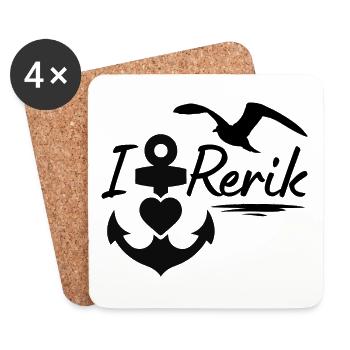 Rerik-J’aime Rerik avec cœur d’ancre et mouette-mer Baltique - Dessous de verre (lot de 4) - blanc - Devant