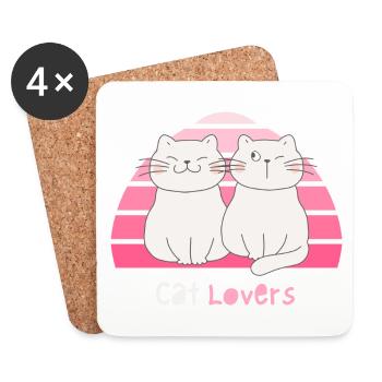 Cute Cat Duo: Pink Design for Cat Lovers - Untersetzer (4er-Set) - Weiß - Vorne