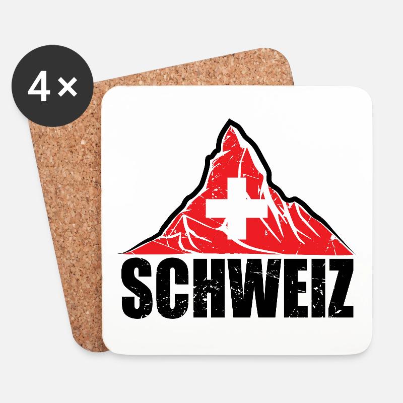 Schweiz Matterhorn - Schweiz Flagge - Untersetzer (4er-Set) - Weiß
