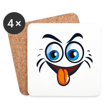 Happy, happy, cartoony face - Coasters (set of 4) - white - Front