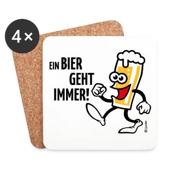 XEin Bier Geht Immer! (Bierchen Cartoon Smile 4C) - Untersetzer (4er-Set) - Weiß - Vorne