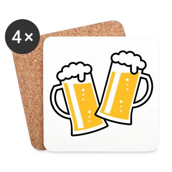 2 Maßkrüge Stoßen An (Bier / Bierseidel / 2C) - Untersetzer (4er-Set) - Weiß - Vorne