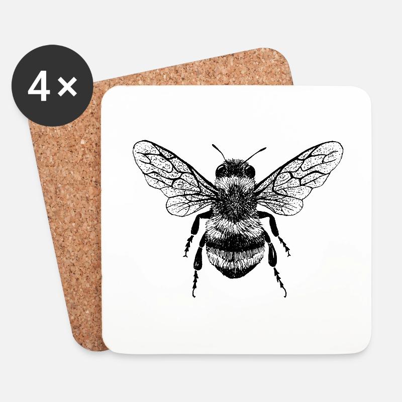 Fleißige Hummel - Untersetzer (4er-Set) - Weiß