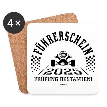 Führerschein 2025 – Fahrprüfung Bestanden! (Black) - Untersetzer (4er-Set) - Weiß - Vorne