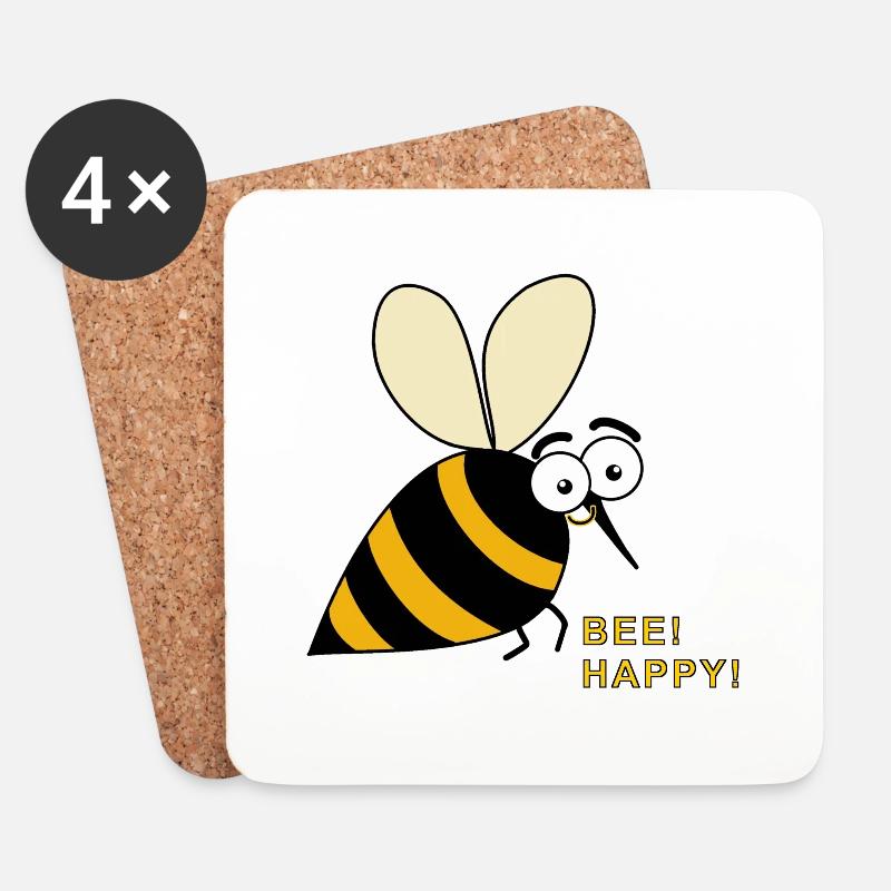 Bee happy! bee - Coasters (set of 4) - white