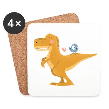 ZAZdesign® Dino T-Rex Tyrannosaure - Dessous de verre (lot de 4) - blanc - Devant
