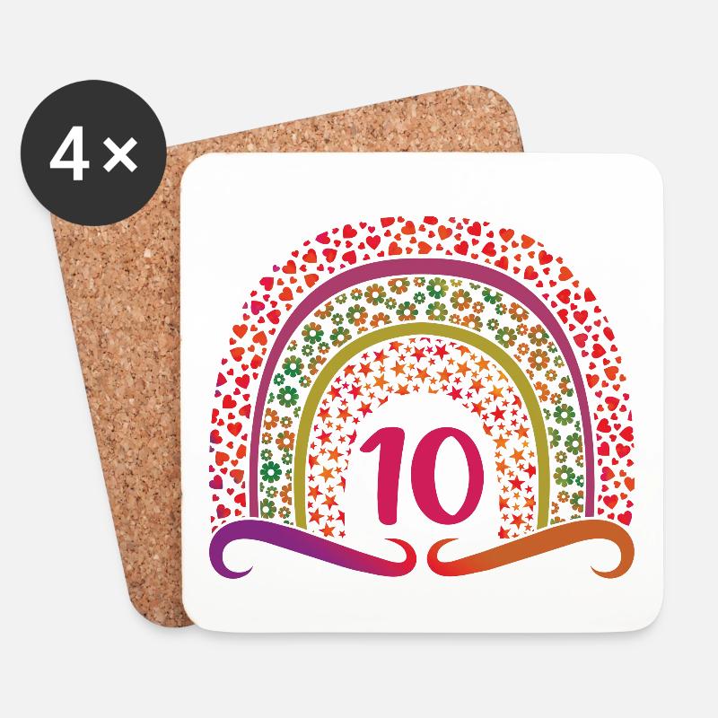 10 Jahre alt 10. Geburtstag Kinder Mädchen Süßer Regenbogen - Untersetzer (4er-Set) - Weiß