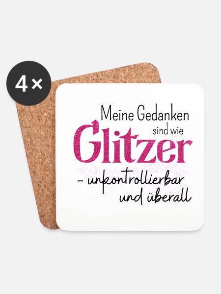 Spruch Glitzer Gedanken - Untersetzer (4er-Set) - Weiß