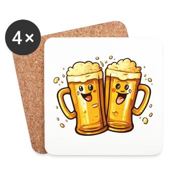 Funny Beer Mugs Laughing Beer Drinking Alcohol Humor - Coasters (set of 4) - white - Front