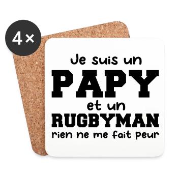 Papy Rugbyman Humour Rugby Cadeau Pour Grand-père - Dessous de verre (lot de 4) - blanc - Devant