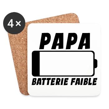 Papa Batterie Faible - Cadeau Humour - Dessous de verre (lot de 4) - blanc - Devant