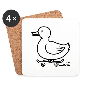 Drôle de canard sur un skateboard pour les skateurs - Dessous de verre (lot de 4) - blanc - Devant