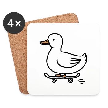 Lustige Ente auf einem Skateboard für Skater - Untersetzer (4er-Set) - Weiß - Vorne