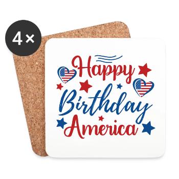 Happy Birthday America 4th of July Independence Day - Coasters (set of 4) - white - Front