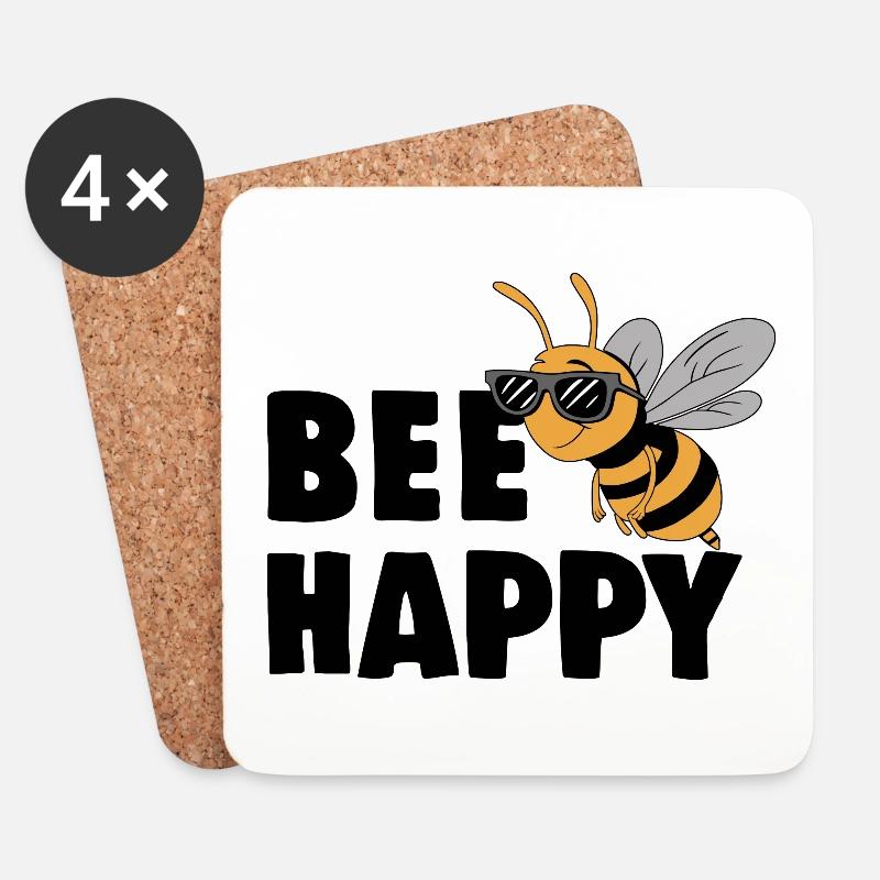 Lustige Biene mit Spruch Bee Happy - Untersetzer (4er-Set) - Weiß