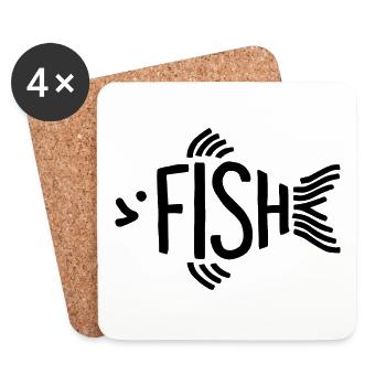 Os de poisson, squelette, pêche à chevrons - Dessous de verre (lot de 4) - blanc - Devant