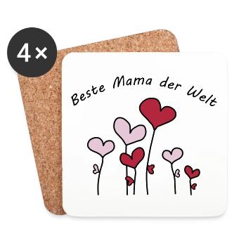 Beste Mama der Welt Herzblumen bunt Vektor - Untersetzer (4er-Set) - Weiß - Vorne