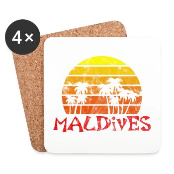 Malediven Palmen Sonnenuntergang Urlaub Retro - Untersetzer (4er-Set) - Weiß - Vorne