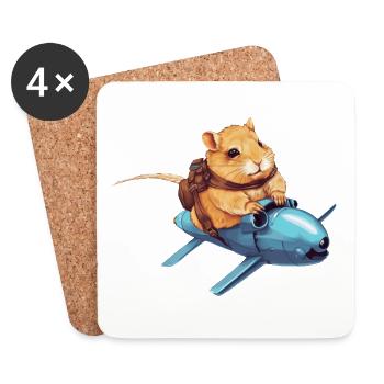 Hamster auf Rakete - Lustiges Weltraum-Design - Untersetzer (4er-Set) - Weiß - Vorne