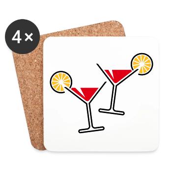 2 Cocktail Glasses / Martini / Cheers + (Red) - Coasters (set of 4) - white - Front