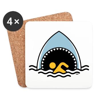 Requin et flotteur (Requin / Nager / 3C) - Dessous de verre (lot de 4) - blanc - Devant