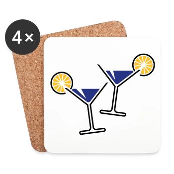 2 Cocktail Glasses / Martini / Cheers + (Blue) - Coasters (set of 4) - white - Front