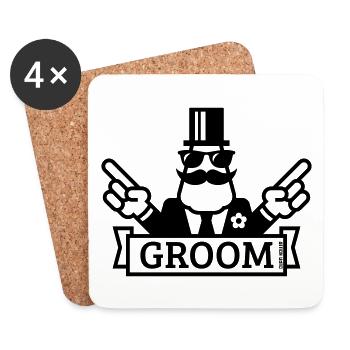 Pointing Groom (Enterrement de vie de garçon / Enterrement de vie de garçon / 1C) - Dessous de verre (lot de 4) - blanc - Devant