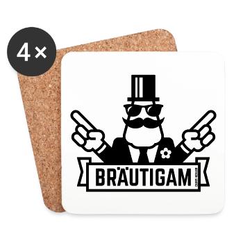 Bräutigam Handzeichen (Polterabend / JGA / 1C) - Untersetzer (4er-Set) - Weiß - Vorne
