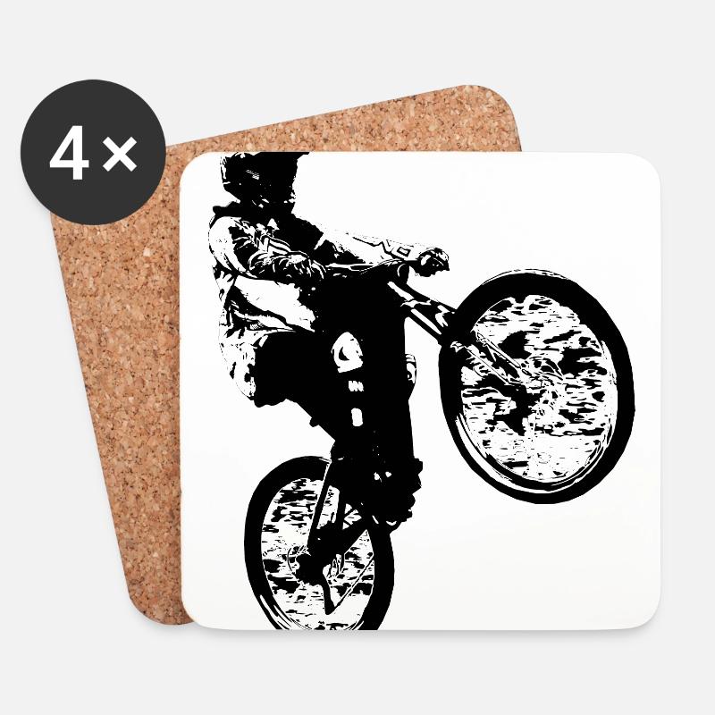 Mountainbiker, der einen Wheelie macht. - Untersetzer (4er-Set) - Weiß