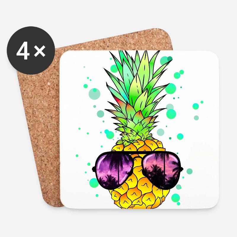 Ananas mit cooler Beach Sonnenbrille - Untersetzer (4er-Set) - Weiß