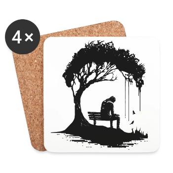 Minimal Design, Tree, Silhouette, Lonely, Nature - Coasters (set of 4) - white - Front