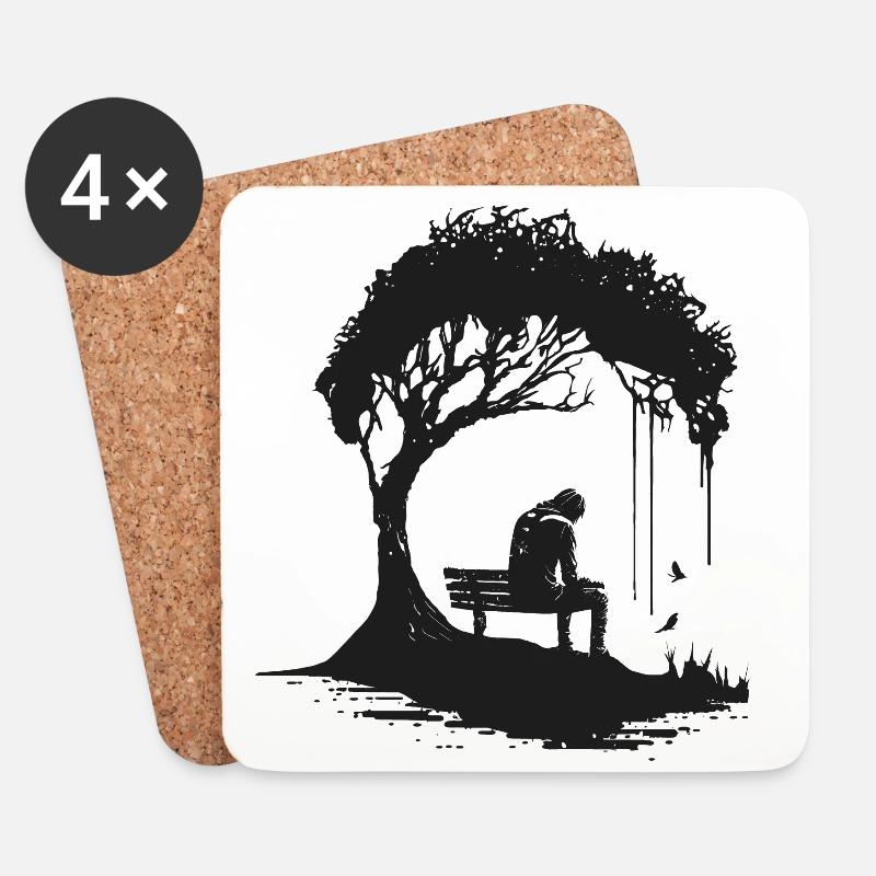 Minimal Design, Baum, Silhouette, Einsam, Natur - Untersetzer (4er-Set) - Weiß