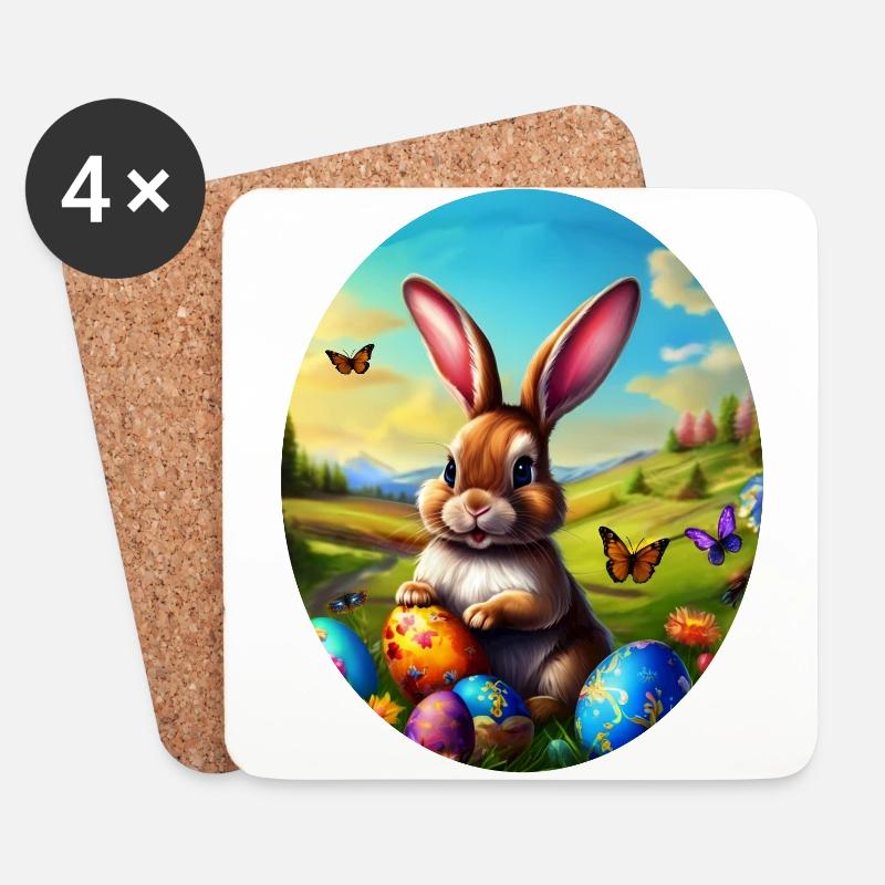 Hübscher Osterhase in Landschaft - Untersetzer (4er-Set) - Weiß