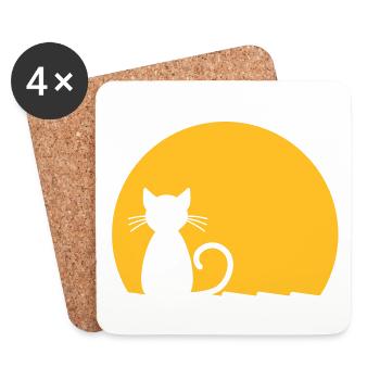 Katze auf dem Dach - Untersetzer (4er-Set) - Weiß - Vorne
