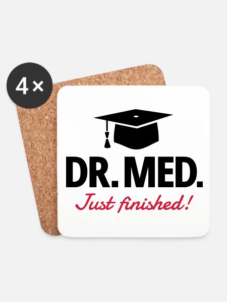 Dr. med. - Doktorhut - Untersetzer (4er-Set) - Weiß
