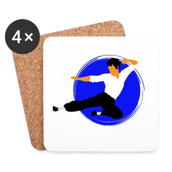 Karate-Flugtritt im blauen Kreis - Untersetzer (4er-Set) - Weiß - Vorne