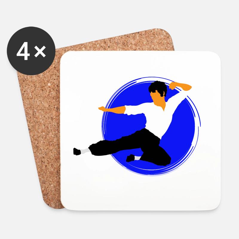 Karate-Flugtritt im blauen Kreis - Untersetzer (4er-Set) - Weiß