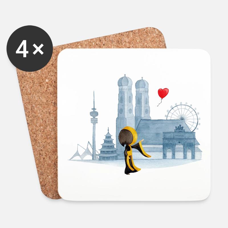 Skyline München mit Münchner Kindl und Herz - Untersetzer (4er-Set) - Weiß