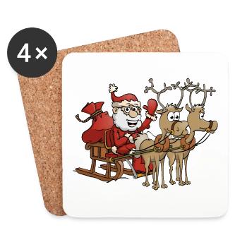 Merry Santa Claus with two reindeer - Coasters (set of 4) - white - Front