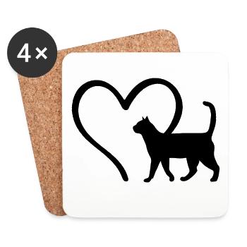 Chats Cœur Amoureux des chats - Dessous de verre (lot de 4) - blanc - Devant