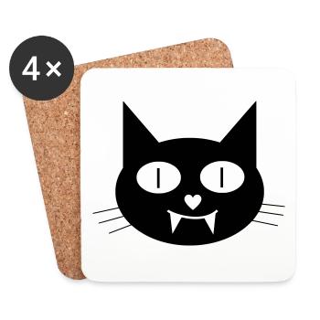 Halloween Vampir-Katze mit Eckzähnen - Untersetzer (4er-Set) - Weiß - Vorne