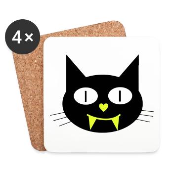 Halloween Vampir-Katze mit Eckzähnen - Untersetzer (4er-Set) - Weiß - Vorne