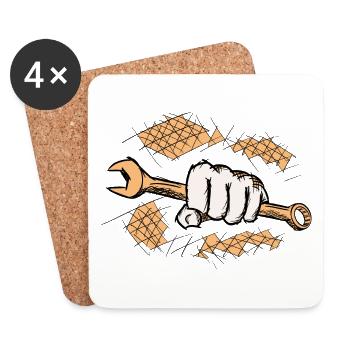 Wrench in hand / fist, drawing - Coasters (set of 4) - white - Front